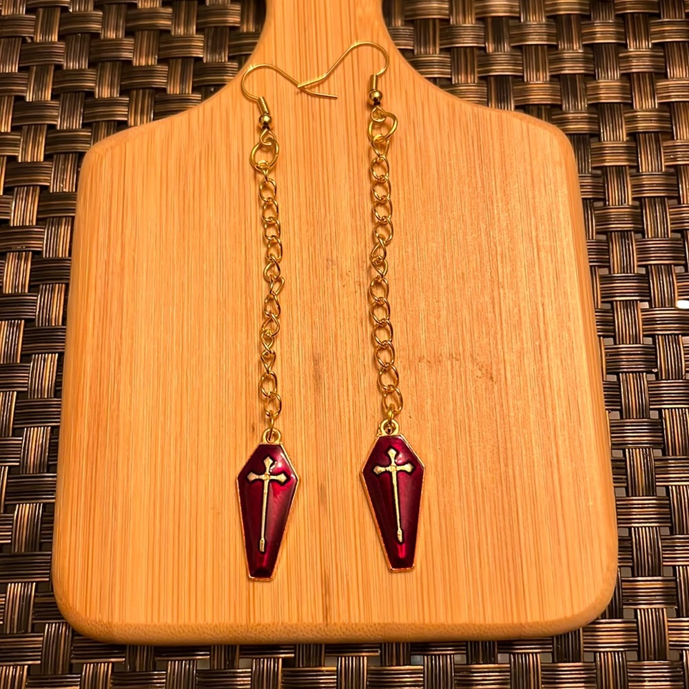 Gothic Red Coffin ⚰️ Dangle Earrings